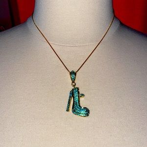 FabulouslyFitted | Aquamarine Rhinestone Shoe Pendant Necklace